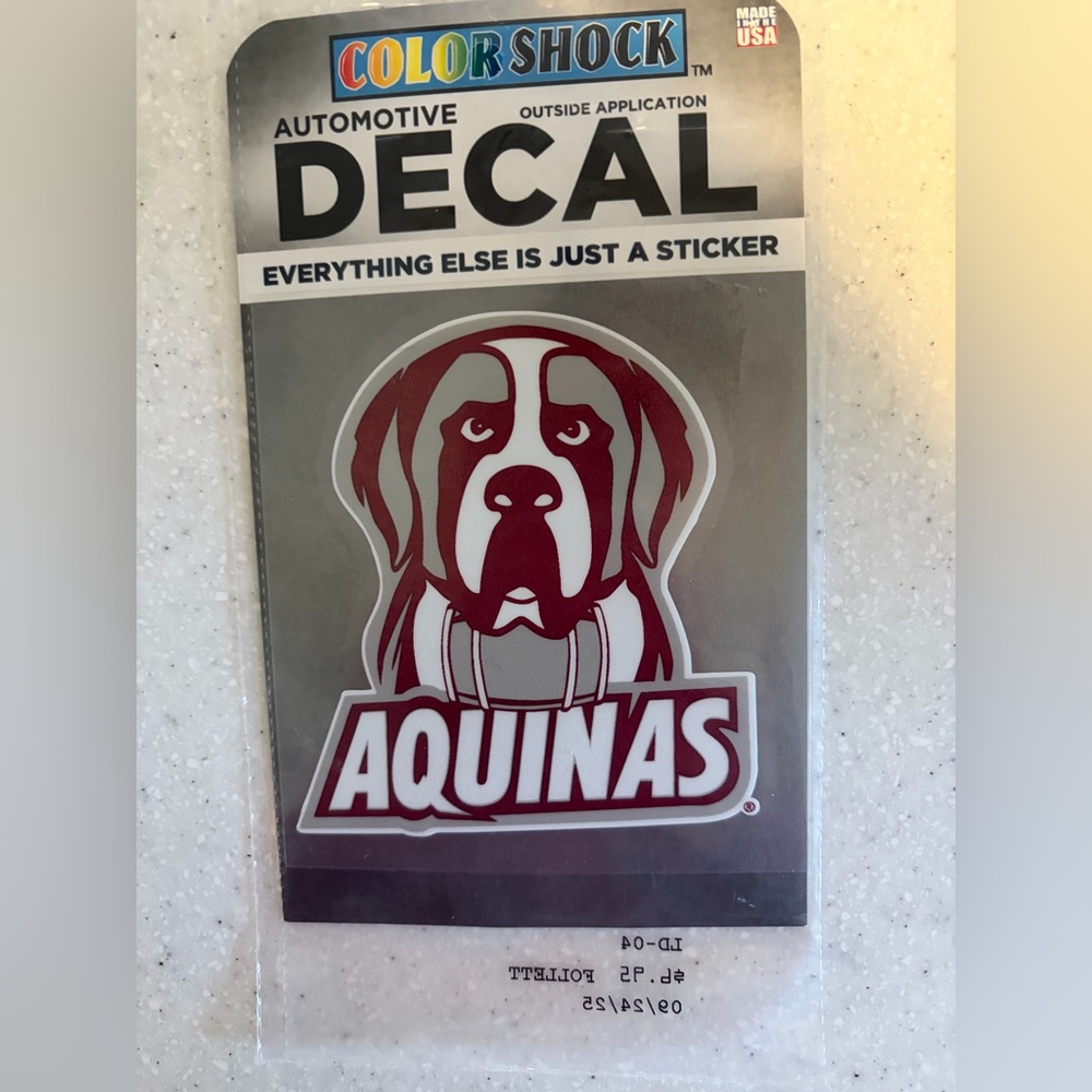 NEW Aquinas College Saints Car Decal Sticker Maroon & White. St. Bernard Dog.